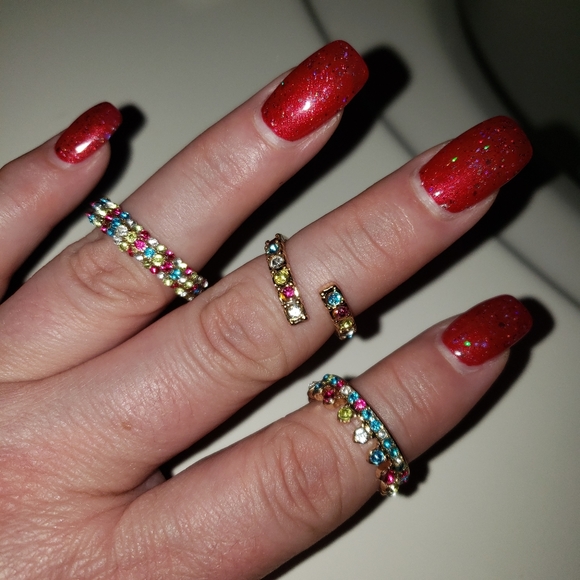 Andante Multi Color Austrian Crystal Set of 3 Stackable Rings - Picture 10 of 10